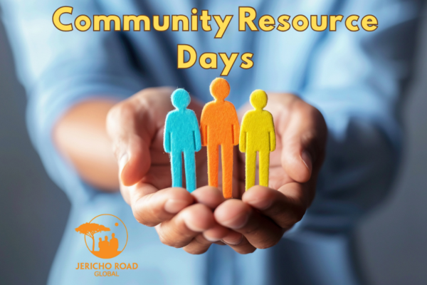 Community Resource Days with Jericho Road logo and hands holding paper people.