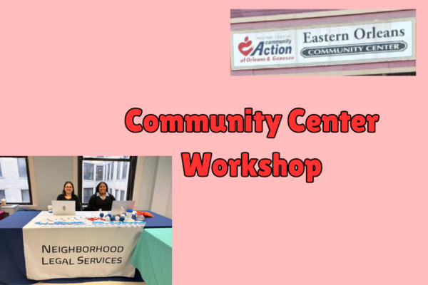 Eastern Orleans community center logo with a photo of the NLS team at our table during a resource event. Community Center Workshop.