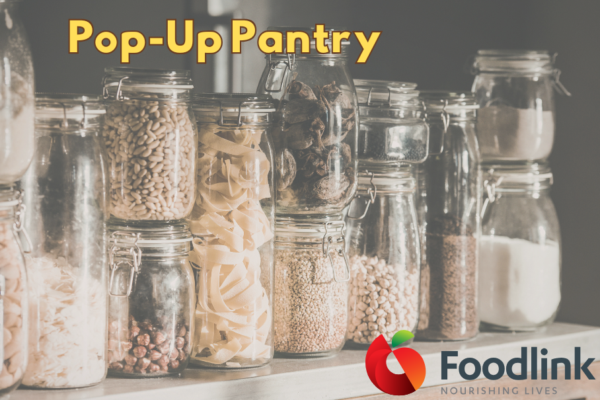 Pantry staples in jars. Pop-Up Pantry. Foodlink logo.