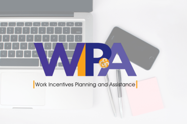 Work Incentives Planning and Assistance (WIPA) logo over a desk image with computer and papers.