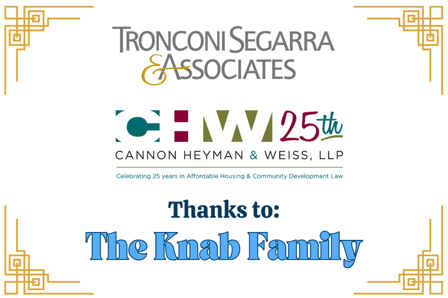 Logos for Tronconi Segarra & Associates; Cannon Heyman & Weiss LLP; and thanks to: the Knab family.