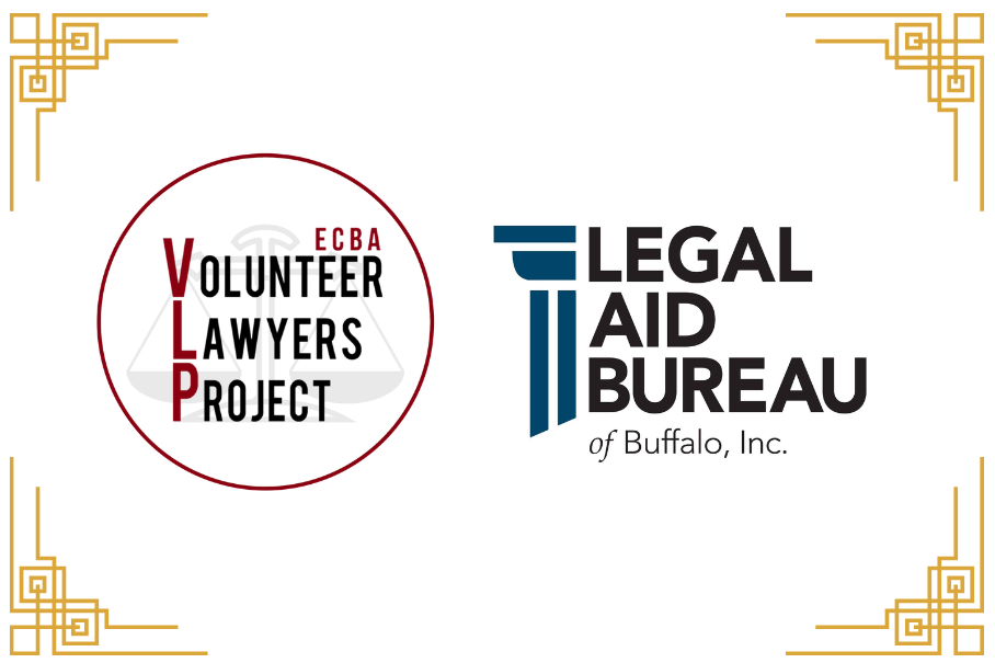 Logos for the ECBA Volunteer Lawyers Project and Legal Aid Bureau of Buffalo.