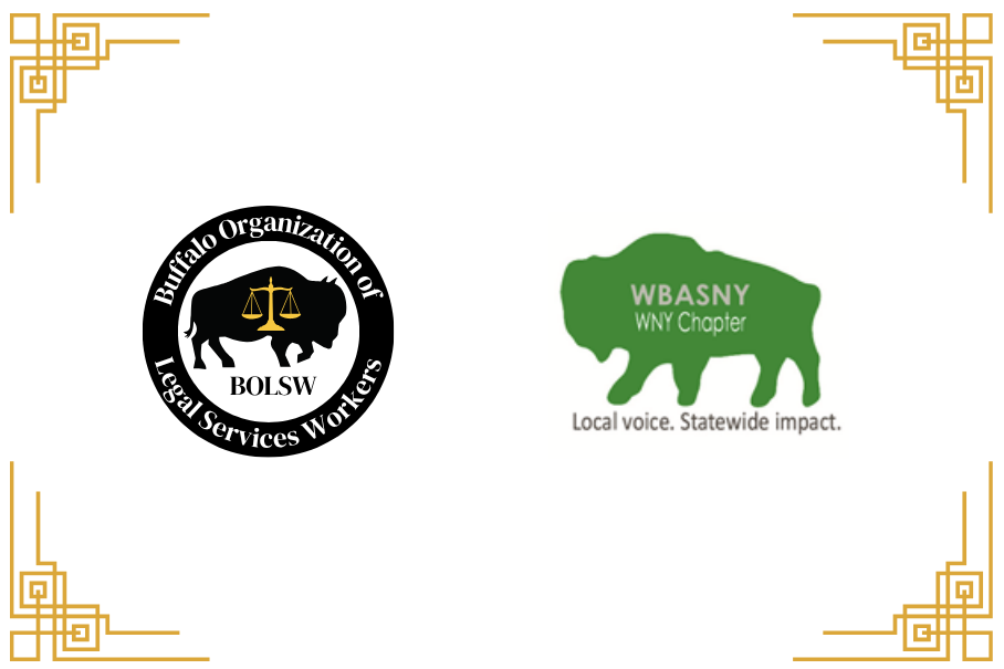 Logos for the Buffalo Organization of Legal Services Workers and the Women's Bar Association of WNY.