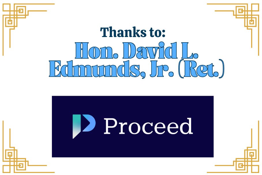 Logos for Proceed Law and Thanks to Judge David Edmunds.