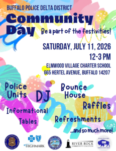 Community Day flyer. See event page for time and location details. Event will feature: police units, DJ, bounce house, informational tables, refreshments, and more!