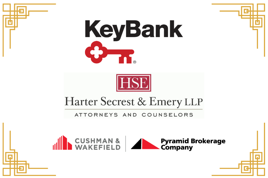 Logos for Key Bank, Harter Secrest & Emery LLP, and Pyramid Brokerage