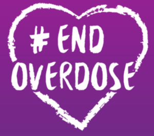 #EndOverdose on purple background in a white heart.
